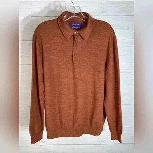 Alan Flusser Men Long Sleeve Sweater Merino Wool Pullover w/ Collar Rust Size L